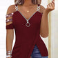 Rhinestone Decor Zip Detail Split Hem Cold Shoulder Top