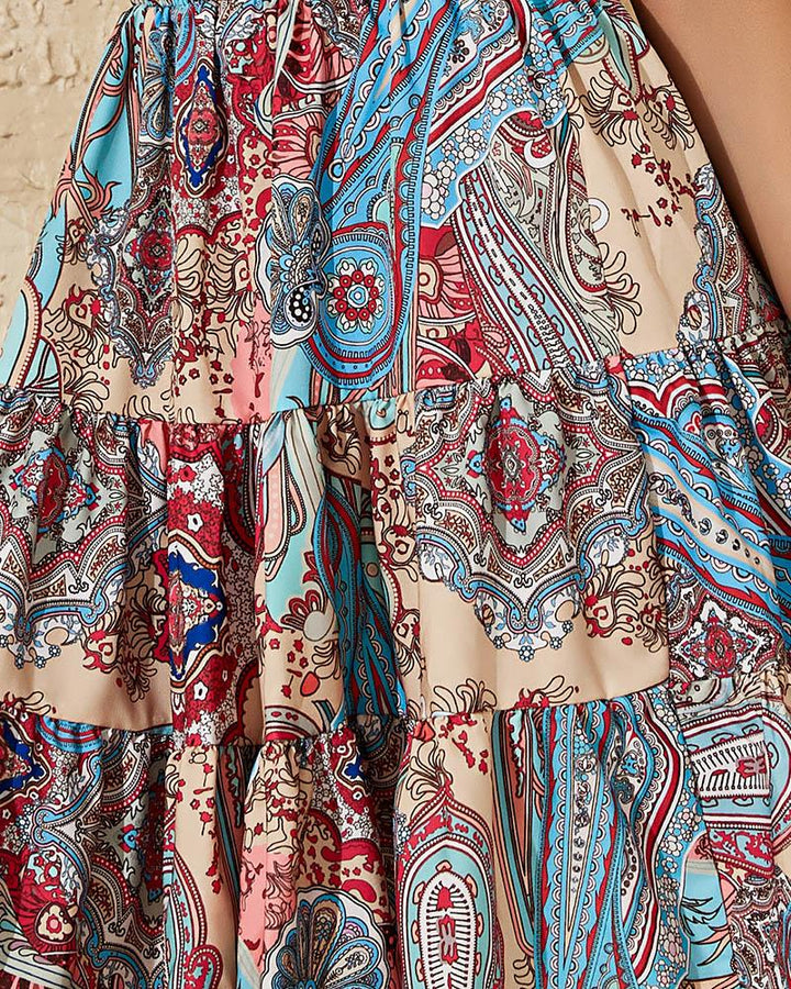 Tribal Print Halter Backless Vintage Dress