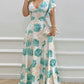 Floral Print V Neck Bell Sleeve Maxi Dress