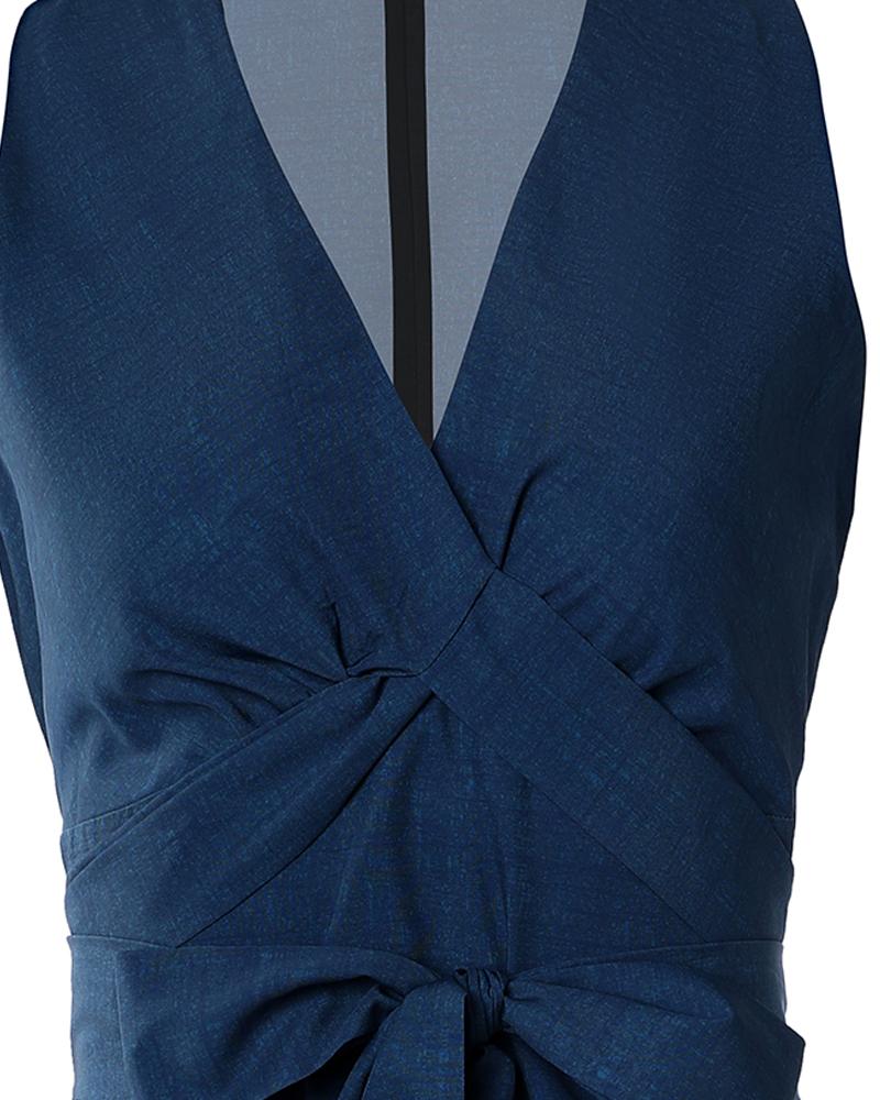 Plants Print Ruffle Hem Belted Midi Dress