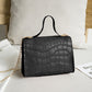 Croc Embossed Twist Lock Flap Satchel Bag