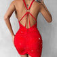 Glitter O Ring Backless Ruched Bodycon Dress