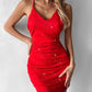 Glitter O Ring Backless Ruched Bodycon Dress