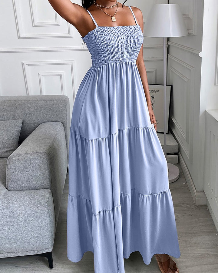 Shirring Detail Ruched Casual Maxi Dress