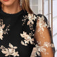 Floral Sequin Mesh Patch O Neck Top