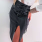 PU Leather Slit Lace up Skirt