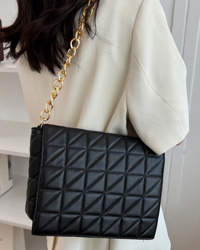 Flap Zipper Design Quilted Chain Strap Shoulder Bag