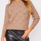 Long Sleeve Beaded Hollow out Knit Casual Sweater