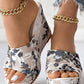 Vintage Floral Print Peep Toe Wedge Slippers