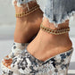 Vintage Floral Print Peep Toe Wedge Slippers