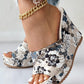 Vintage Floral Print Peep Toe Wedge Slippers