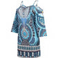 Tribal Print Cold Shoulder Casual Dress