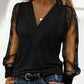 Sheer Mesh Patch Glitter V Neck Top