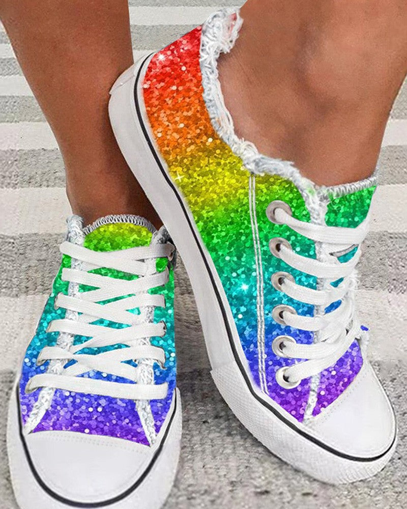 Cinco De Mayo Ombre Raw Hem Canvas Sneakers