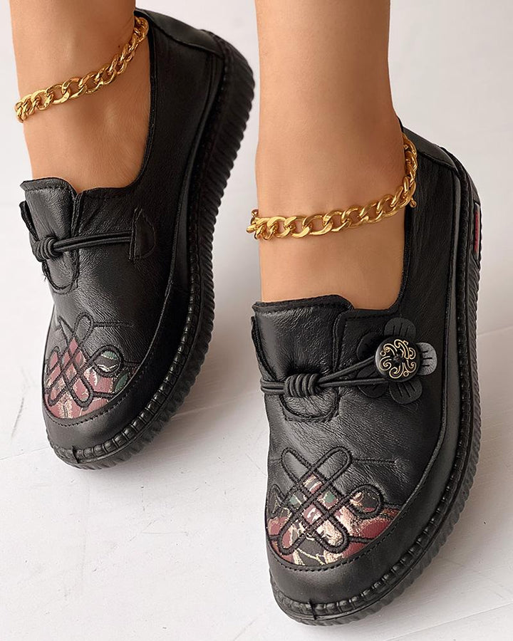 Knot Embroidery Floral Pattern Casual Loafers