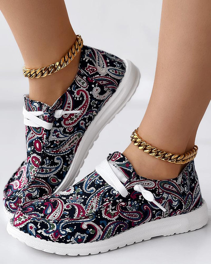 Paisley Print Lace up Casual Slip On