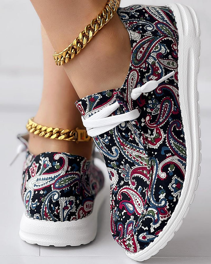 Paisley Print Lace up Casual Slip On