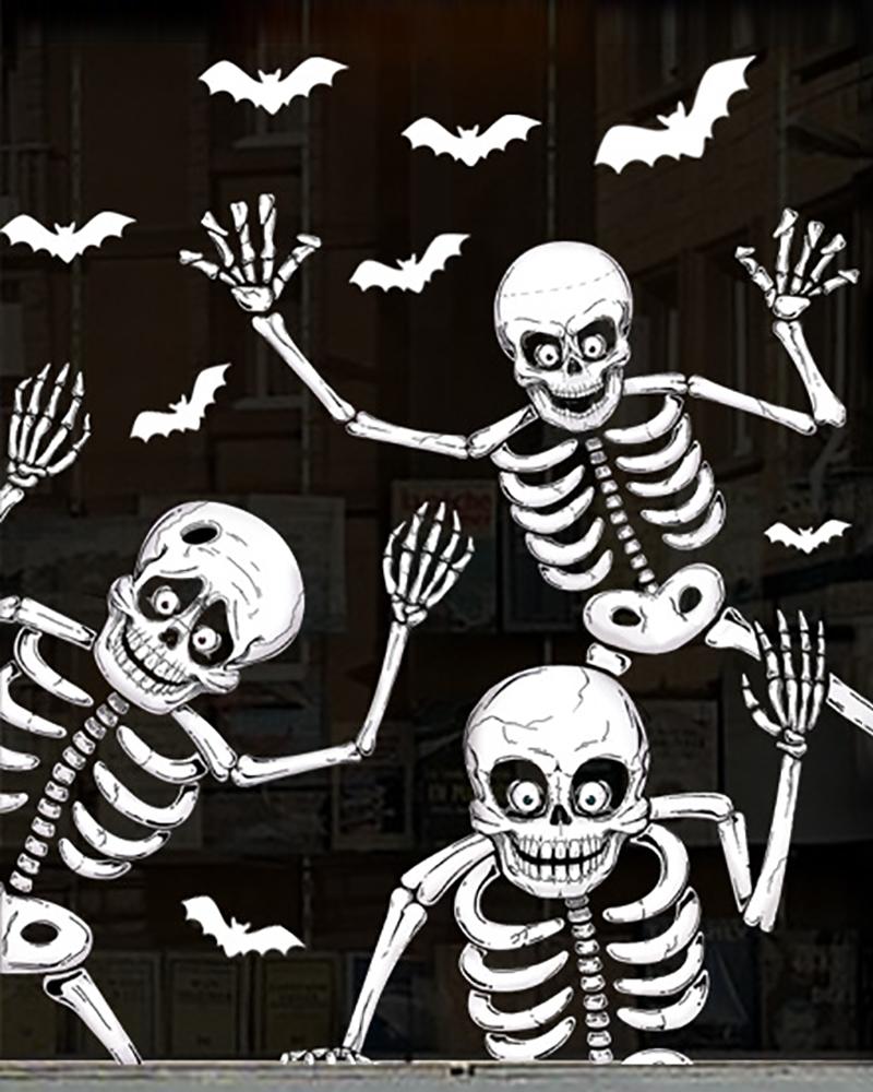4 PCS Halloween Window Clings Stickers Skeleton Ghosts Bats Halloween Ornament For Halloween Haunted House Party Supplies