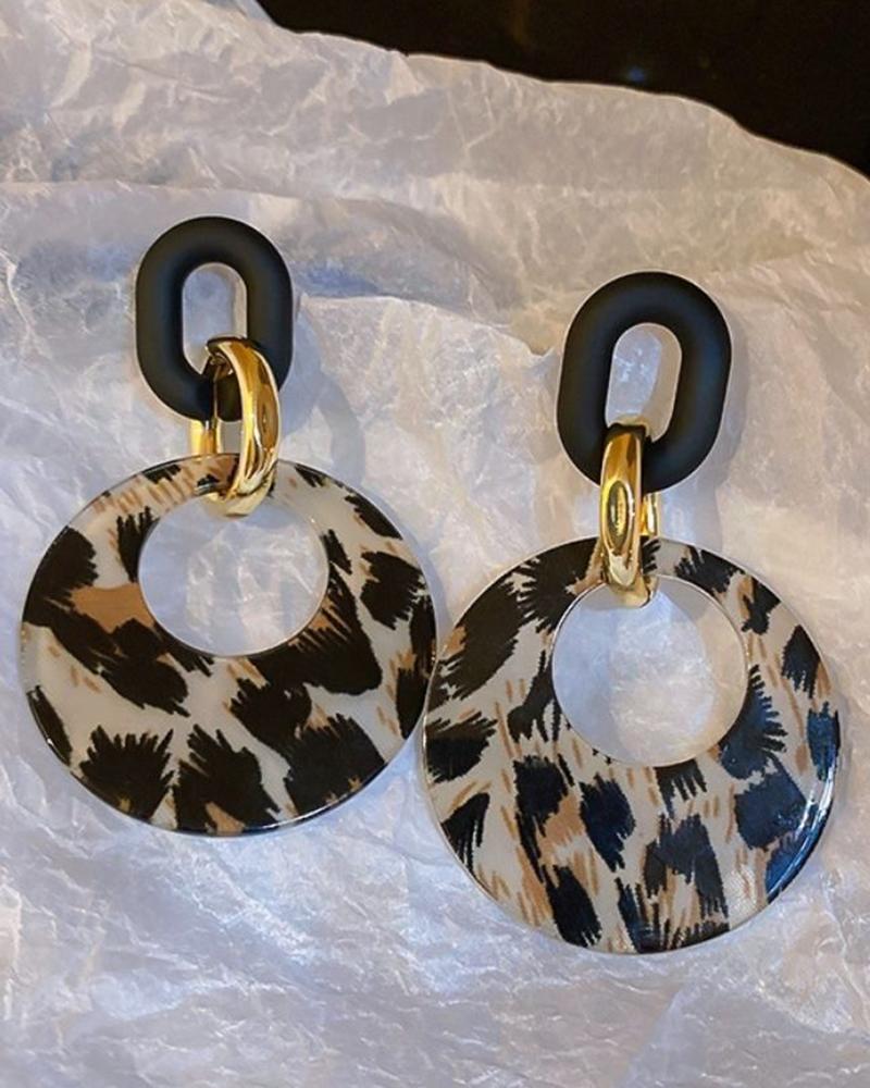 1Pair Vintage Leopard Dangle Hoop Earrings