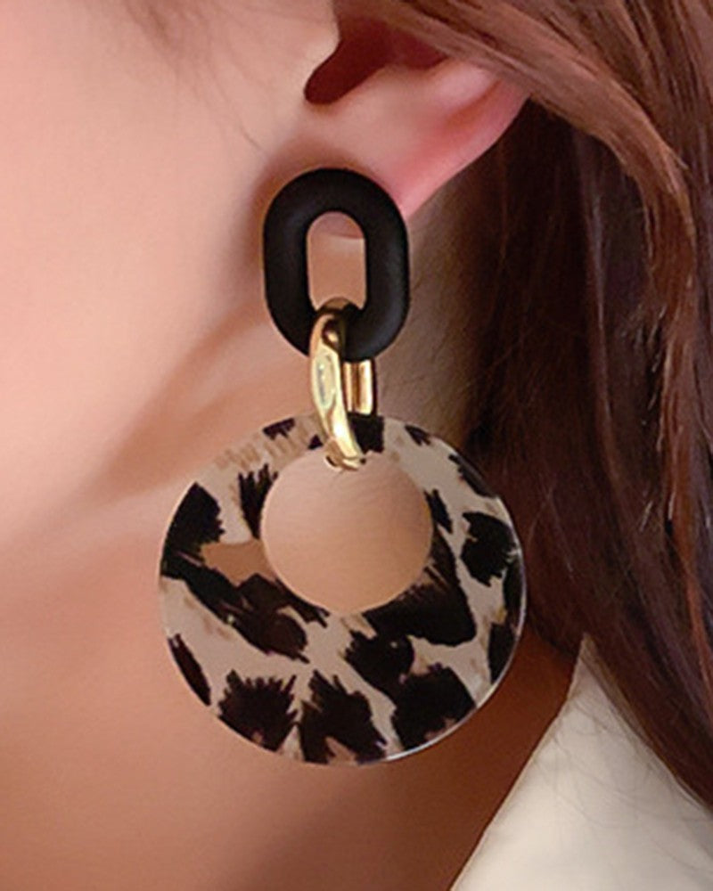 1Pair Vintage Leopard Dangle Hoop Earrings