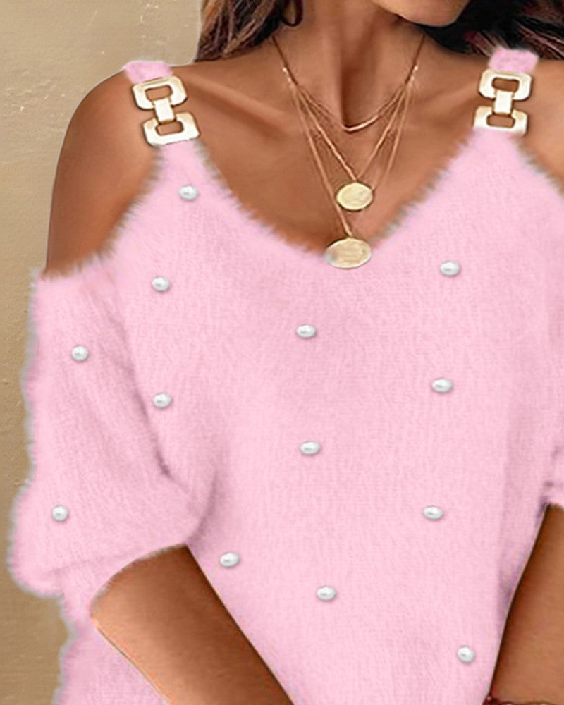 Plus Size Fuzzy Chain Decor Beaded Casual Dress