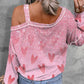 Valentine's Day Heart Print Cold Shoulder Top