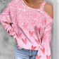 Valentine's Day Heart Print Cold Shoulder Top