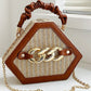 Trendy Chain Decor Top Handle Straw Geometrical Crossbody Bag