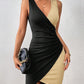Colorblock Patchwork Plunge Ruched Bodycon Dress