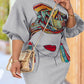 Plus Size Figure Print Lantern Sleeve Casual Dress