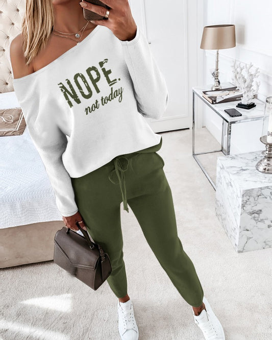 Nope Not Today Print Top & Drawstring Pants Set