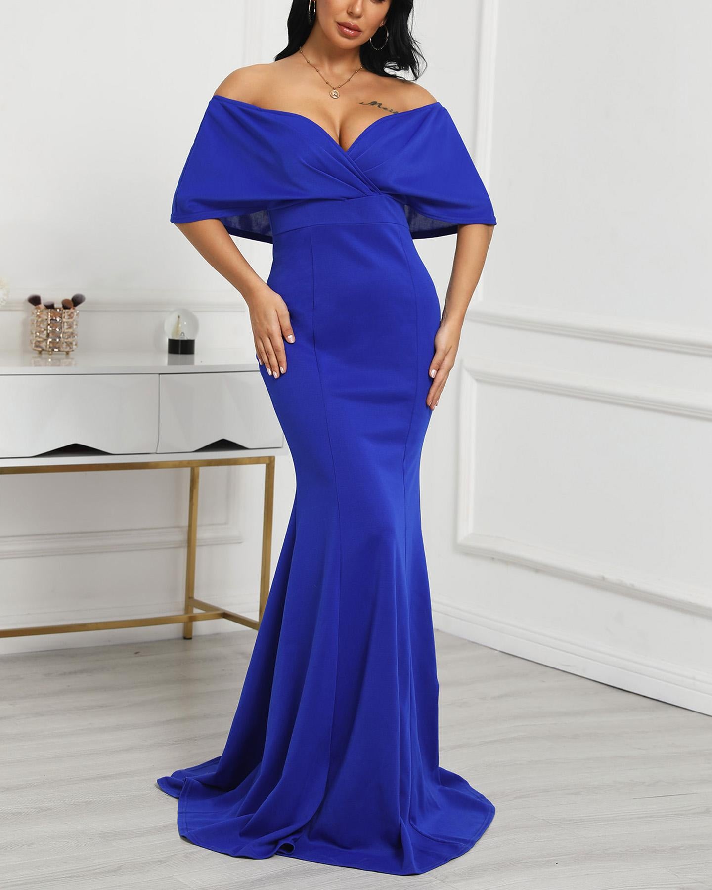 Cross Over Neck Fishtail Evening Dress