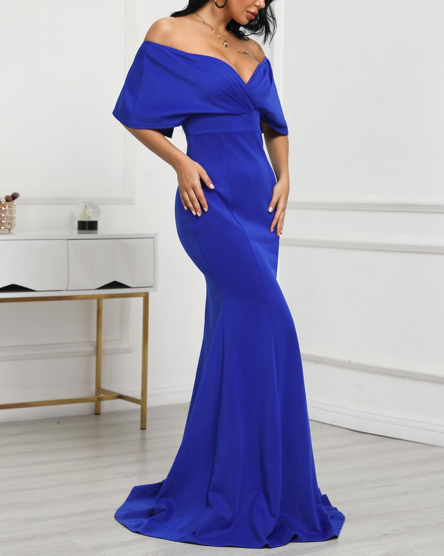 Cross Over Neck Fishtail Evening Dress