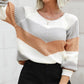 Chevron Pattern Colorblock Long Sleeve Knit Sweater