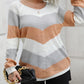 Chevron Pattern Colorblock Long Sleeve Knit Sweater