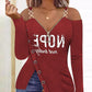 Letter Print Zip Detail Cold Shoulder Top