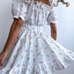 Off Shoulder Frill Hem Ditsy Floral Print Dress