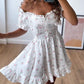 Off Shoulder Frill Hem Ditsy Floral Print Dress