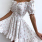 Off Shoulder Frill Hem Ditsy Floral Print Dress