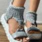 Braided Knit O Ring Cutout Platform Sandals
