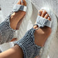 Braided Knit O Ring Cutout Platform Sandals