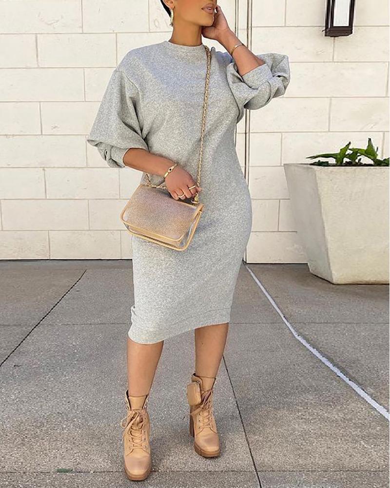 Lantern Sleeve O Neck Casual Dress