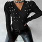 Keyhole Neck Beaded Knit Sweater