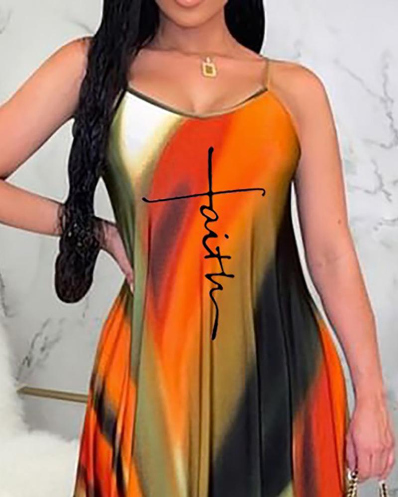 Letter Tie Dye Print Sleeveless Ruched Maxi Dress