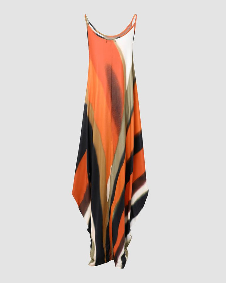 Letter Tie Dye Print Sleeveless Ruched Maxi Dress