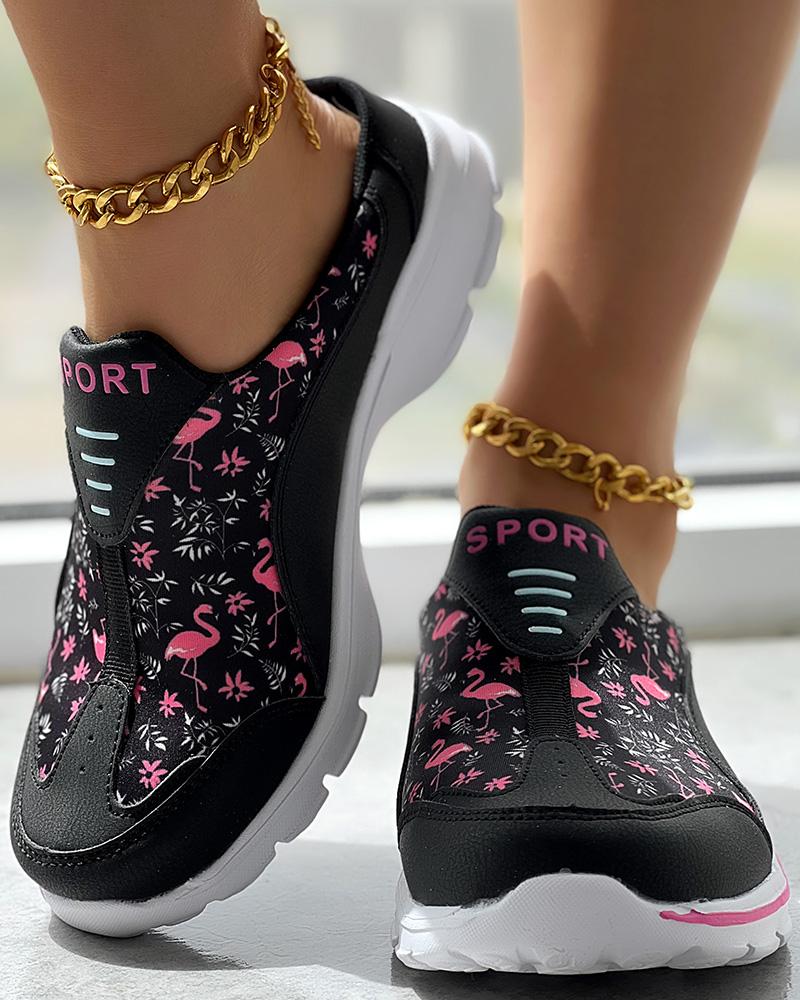 Flamingo Graphic Print Sneakers Casual Mules