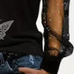 Rhinestone Butterfly Pattern Glitter Mesh Patch Top