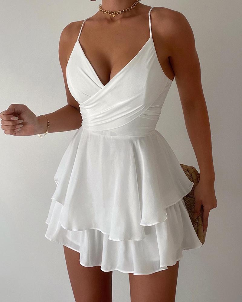 Layered Ruffles Spaghetti Strap Mini Dress