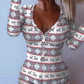 Christmas Plunge Button Long Sleeve Romper