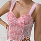 Floral Pattern Lace up Hanky Hem Corset Top